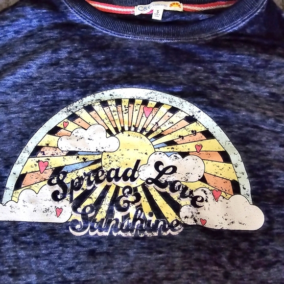 C&C California Blue Burn Out Long Sleeve Tee Small - Picture 2 of 5